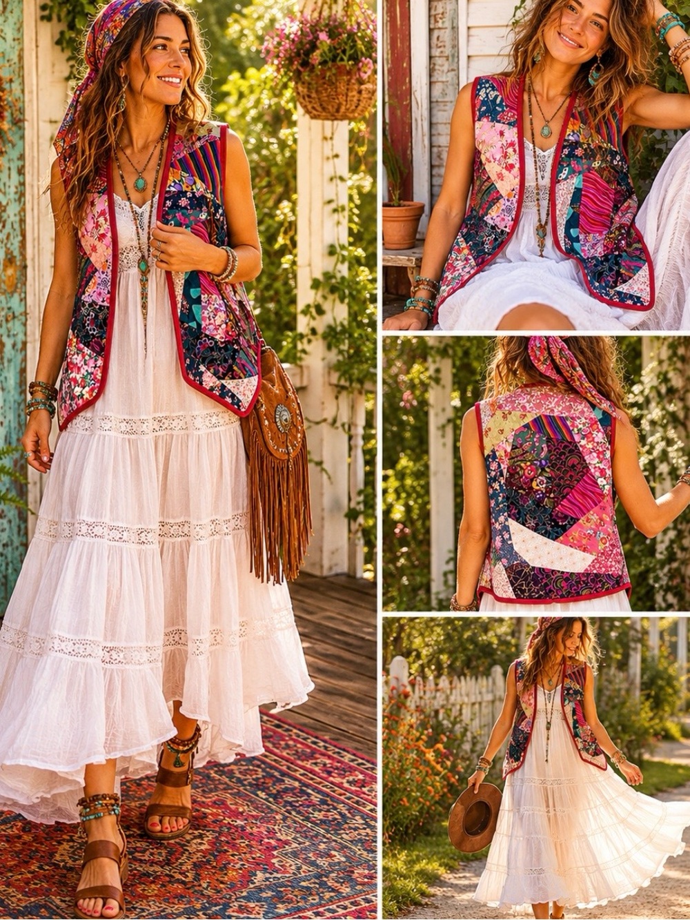 Handmade Quilted Vest Patchwork Open Mixed Fabric Cottage Hippie Prairie XL 💛